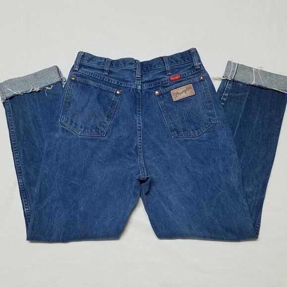 VINTAGE 1970s Wrangler USA Made Raw Cut High Rise Cropped Mom Jeans 12 - Picture 9 of 11